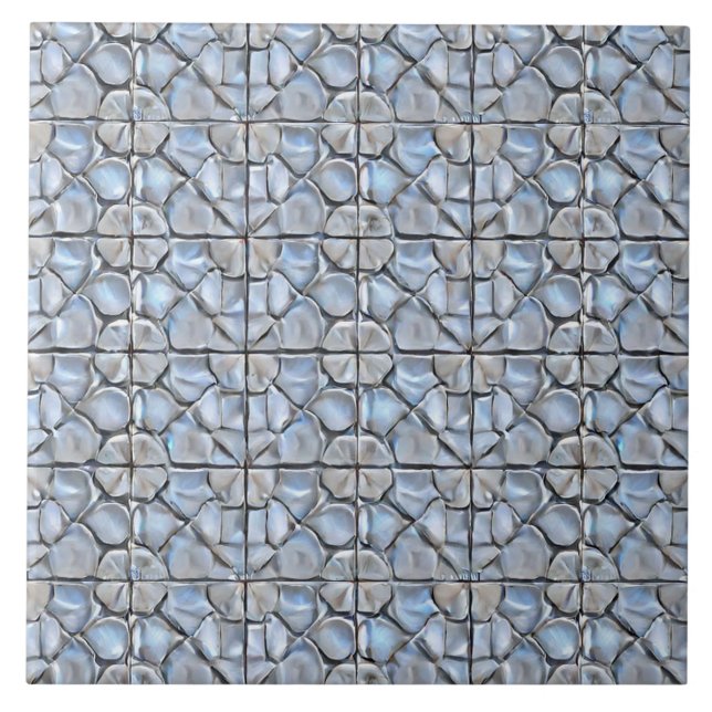 Grayish blue clay floral pattern inspired ceramic tile (Front)