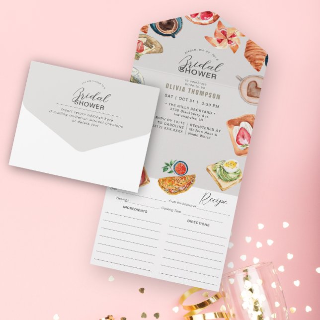 Grayish Bridal Brunch Waffles & Recipe All In One Invitation (Creator Uploaded)