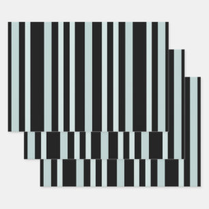 Grayish Gray Green Line Stripes On Black Wrapping Paper Sheet