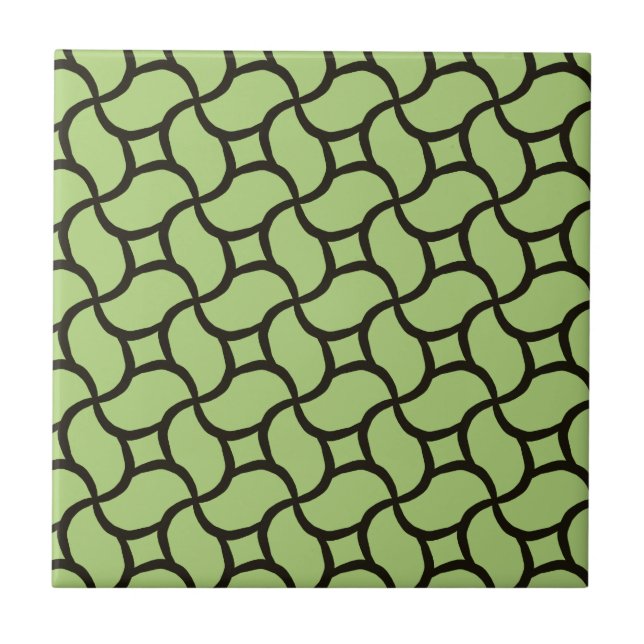 Grayish Green and Black Abstract Line Pattern Ceramic Tile (Front)