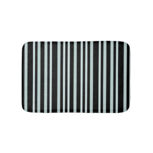 Grayish Grey Green Line Stripes On Black Bath Mat