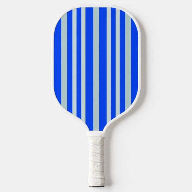 Grayish Grey Green Line Stripes On Blue Pickleball Paddle (Front)