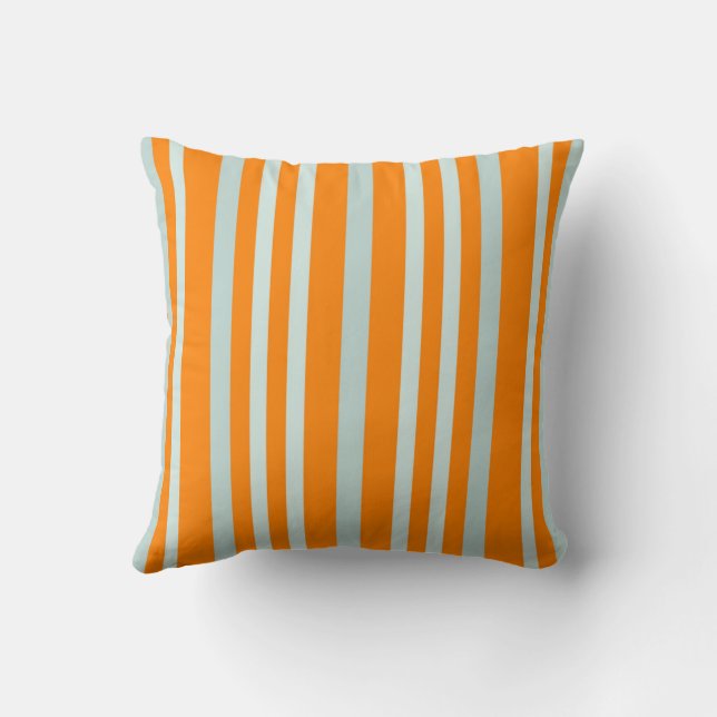 Grayish Grey Green Line Stripes On Orange  Cushion (Back)