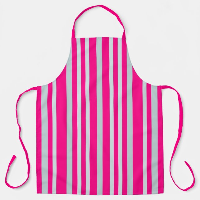 Grayish Grey Green Line Stripes On Pretty In Pink  Apron (Front)