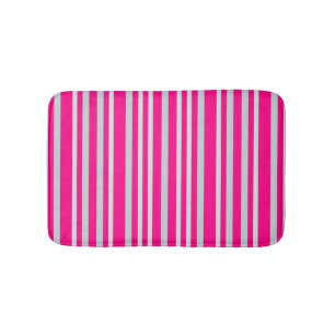 Grayish Grey Green Line Stripes On Pretty In Pink Bath Mat