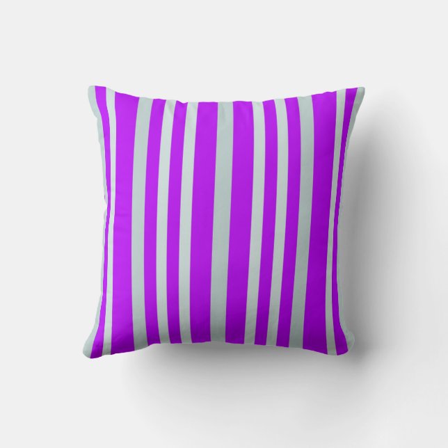 Grayish Grey Green Line Stripes On Pretty Purple  Cushion (Back)