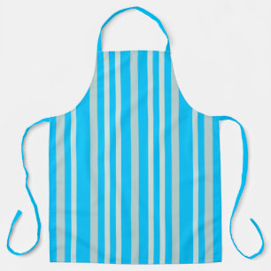 Grayish Grey Green Line Stripes On Sky Blue  Apron