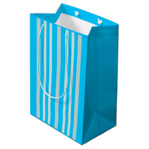 Grayish Grey Green Line Stripes On Sky Blue  Medium Gift Bag