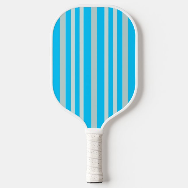 Grayish Grey Green Line Stripes On Sky Blue Pickleball Paddle (Front)