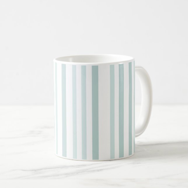 Grayish Grey Green Line Stripes On White Coffee Mug (Front Right)