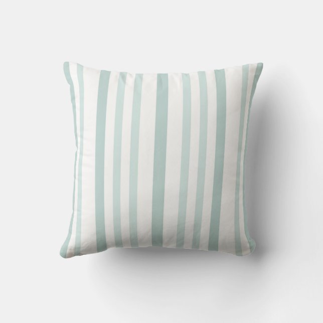 Grayish Grey Green Line Stripes On White Cushion (Back)