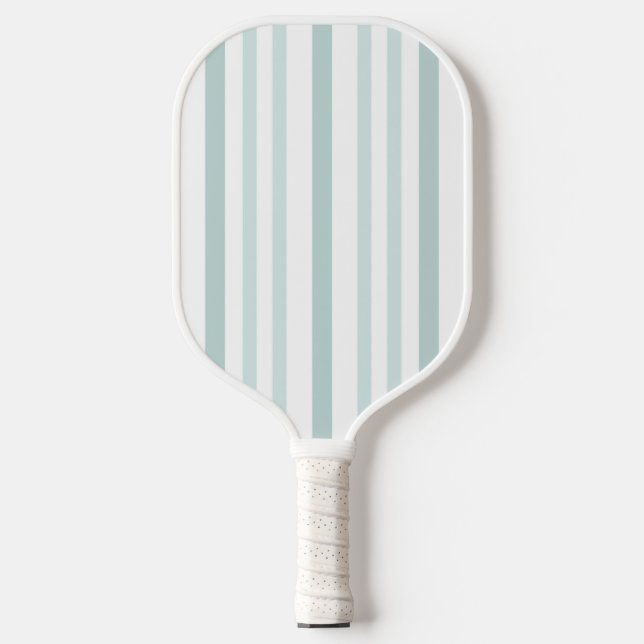 Grayish Grey Green Line Stripes On White Pickleball Paddle (Front)