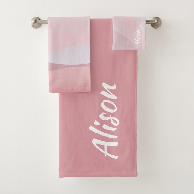 Grayish purple gradient  abstract name bath towel set (Insitu)