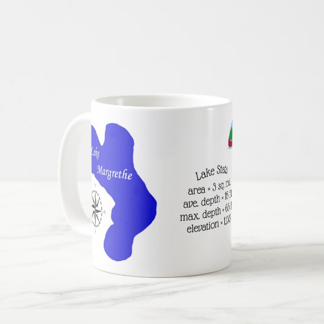 Grayling, MI and Lake Margrethe stats Coffee Mug (Front Left)