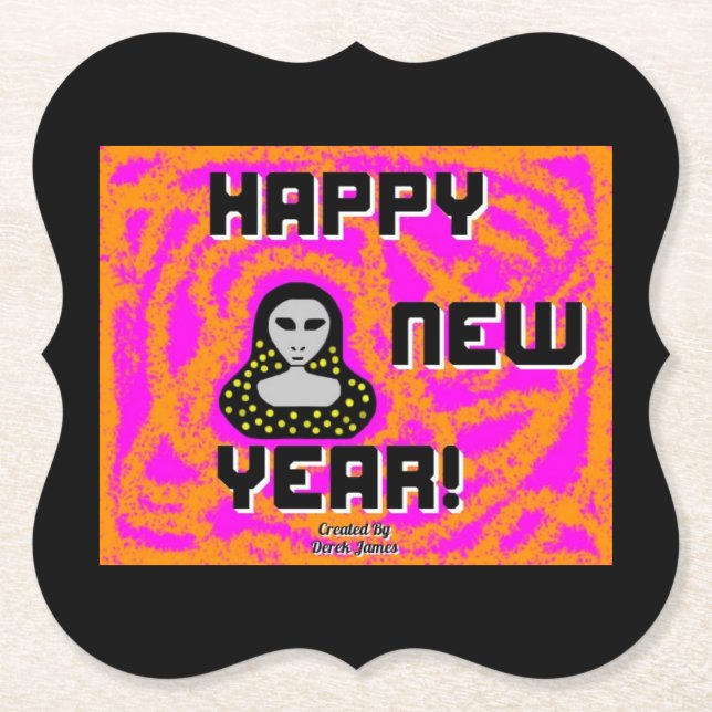 Grays New Year Wishes Bracket Paper Coaster (Front)