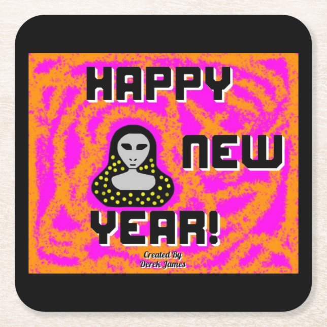 Grays New Year Wishes Square Paper Coaster (Front)