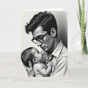 Grayscale Dad And Baby Card