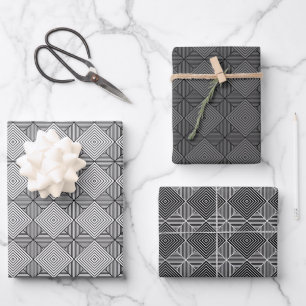 Grayscale ED Argyle Wrapping Paper Sheets