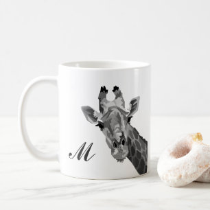 Grayscale Giraffe Pop Art Monogram Coffee Mug