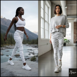 Grayscale Horizontal Abstract Flowing Wave Pattern Leggings