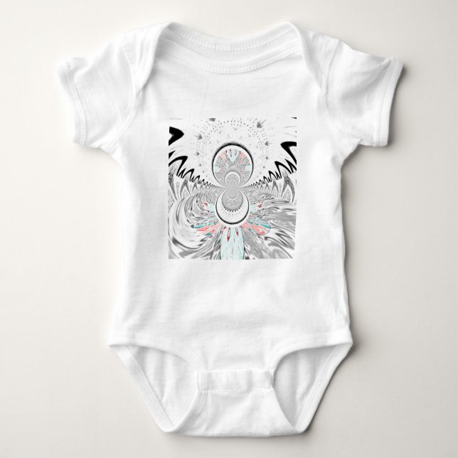 Grayscale Kaleidoscope Art Print Baby Bodysuit (Front)