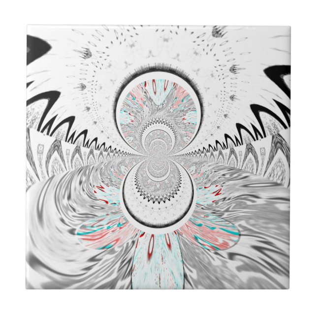 Grayscale Kaleidoscope Art Print Ceramic Tile (Front)