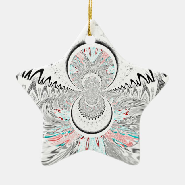 Grayscale Kaleidoscope Art Print Ceramic Tree Decoration (Front)