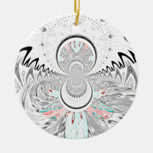 Grayscale Kaleidoscope Art Print Ceramic Tree Decoration