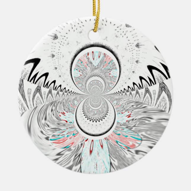 Grayscale Kaleidoscope Art Print Ceramic Tree Decoration (Front)