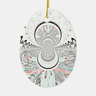 Grayscale Kaleidoscope Art Print Ceramic Tree Decoration