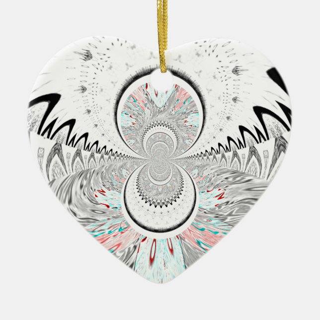 Grayscale Kaleidoscope Art Print Ceramic Tree Decoration (Front)