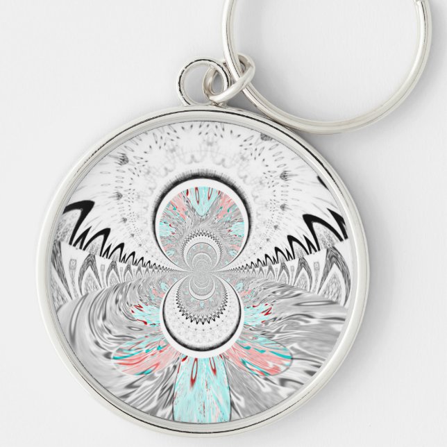 Grayscale Kaleidoscope Art Print Key Ring (Front)