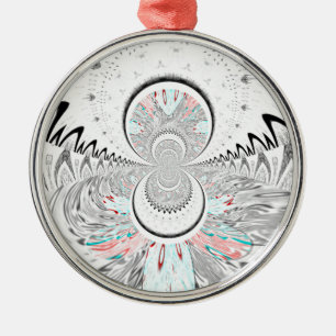 Grayscale Kaleidoscope Art Print Metal Tree Decoration