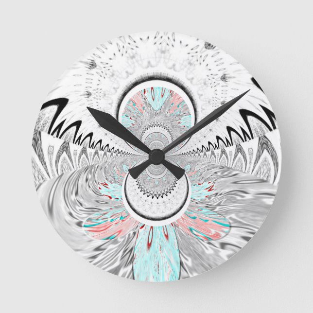 Grayscale Kaleidoscope Art Print Round Clock (Front)