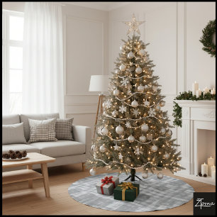 Grayscale Kaleidoscope Plaid Abstract Geometric Sy Brushed Polyester Tree Skirt