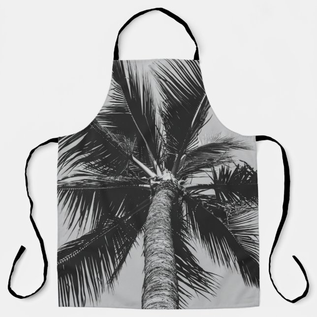GRAYSCALE LOW ANGLE PHOTOGRAPHY OF COCONUT PALM TR APRON (Front)