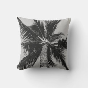GRAYSCALE LOW ANGLE PHOTOGRAPHY OF COCONUT PALM TR CUSHION