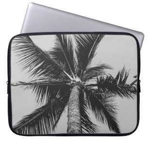 GRAYSCALE LOW ANGLE PHOTOGRAPHY OF COCONUT PALM TR LAPTOP SLEEVE