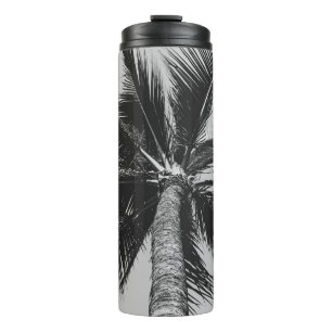 GRAYSCALE LOW ANGLE PHOTOGRAPHY OF COCONUT PALM TR THERMAL TUMBLER