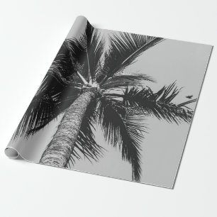 GRAYSCALE LOW ANGLE PHOTOGRAPHY OF COCONUT PALM TR WRAPPING PAPER