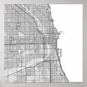 Grayscale map of Chicago Poster