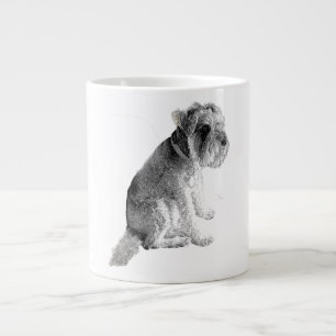Grayscale Mini Schnauzer Portrait Large Coffee Mug