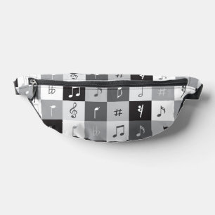 Grayscale music notes pattern bum bags