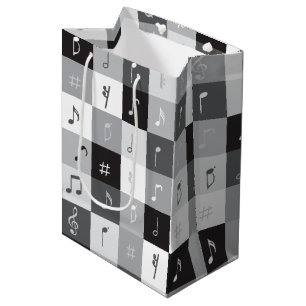 Grayscale music notes pattern medium gift bag