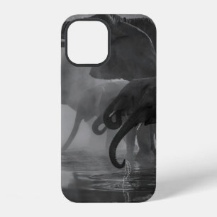 GRAYSCALE PHOTO OF ELEPHANTS DRINKING WATER iPhone 12 CASE