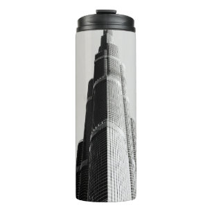 GRAYSCALE PHOTO OF HIGH RISE BUILDING THERMAL TUMBLER
