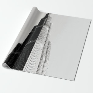 GRAYSCALE PHOTO OF HIGH RISE BUILDING WRAPPING PAPER