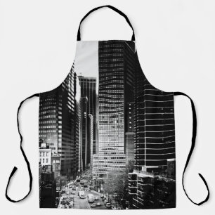 GRAYSCALE PHOTO OF HIGH-RISE BUILDINGS APRON