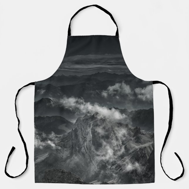 GRAYSCALE PHOTO OF MOUNTAIN RANGE APRON (Front)