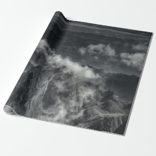 GRAYSCALE PHOTO OF MOUNTAIN RANGE WRAPPING PAPER
